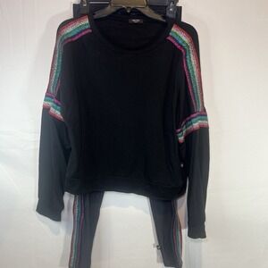 Terez Women's Set 2 Pieces Pullover Joggers Both Size Medium M Black Rainbow